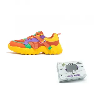 Singing Абразивостойкие дышащие утолщенные низкие кроссовки для увеличения роста унисекс оранжево-желто-фиолетовые [в комплекте коробка], цвет Orange Yellow Purple[Box Included]