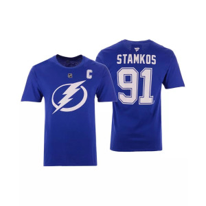 Мужская футболка Majestic Steve Stamkos Tampa Bay Lightning Authentic Stack с именем и номером Fanatics, синий