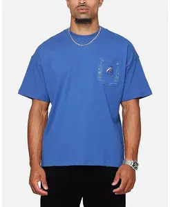 Мужская оверсайз футболка с цветочным принтом и карманом CARRE, синий