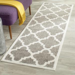 Ковер-дорожка SAFAVIEH, 69 x 336 см, Amherst Collection - Dark Grey & Beige, Moroccan Trellis Design, без линьки и простой в уходе, идеален для помещений с высокой проходимостью в гостиной, спальне (AMT423R)