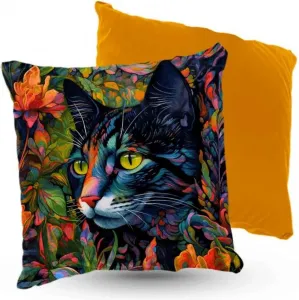 Подушка велюровая Кот ПРЕМИУМ черного цвета, 40 х 40 см, декоративная с наполнителем, для гостиной, спальни или в подарок 5made