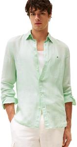 Мужские повседневные льняные рубашки Tommy Hilfiger с длинным рукавом и застежкой на пуговицы, классический крой, Opal Green