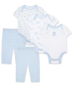 Комплект из 5 предметов: боди и штанишки из хлопка с изображением медвежат для мальчиков Little Me, Blue