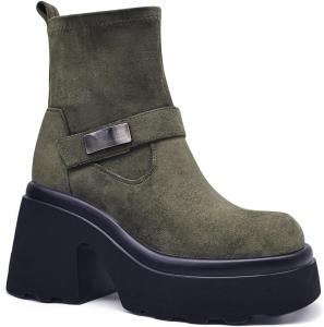 Generic Ботинки на платформе с металлическими пряжками, замшевые ботильоны на массивном каблуке, черная подошва на платформе, в военном стиле