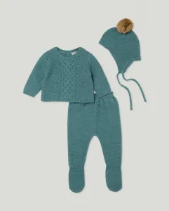 Комплект из 3 предметов с капюшоном и помпоном из кроличьего меха для малышей Coconut El Corte Inglés, темно-зеленый