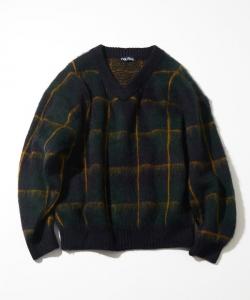 Пуловер из мохера с V-образным вырезом и клетчатым узором, цвет 25AW Nautica, цвет Green