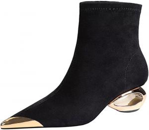 Женские ботильоны JOEupin с широким низким каблуком - заостренный носок, боковая молния, повседневная обувь для вечеринок, офиса и ежедневных образов, Gold