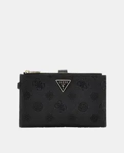 Кошелек с двойной молнией и кнопкой Guess, черный