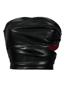 Топ из искусственной кожи с драпировкой Lika, черный