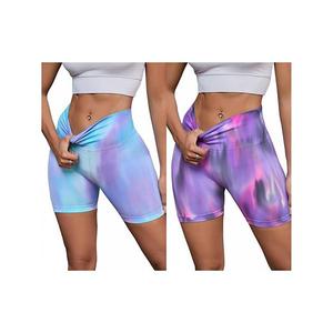2 пары женских шорт с высокой талией в технике тай-дай для тренировок Inspire Chic, Blue Purple Purplepink