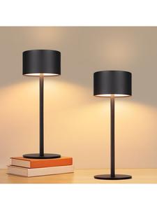 Комплект из 2 круглых светодиодных настольных ламп черного цвета, с сенсорным управлением яркостью, портативные, беспроводные