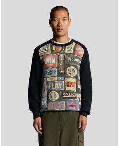 Мужской джемпер с круглым вырезом и графическим изображением фруктового автомата Lyle & Scott, Dark navy