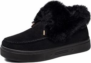 Женские зимние ботинки для снега на шнуровке, с отделкой из замши и меха, короткие уютные ботильоны для дома, зимняя обувь WJGJYJH, Black