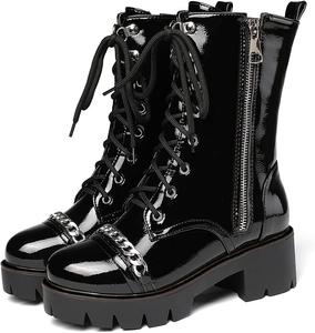 Женские модные ботинки VOKLIN с круглым носком на шнуровке, боевые, на платформе с грубым средним каблуком, короткие западные ботильоны, Black/A-Velvet Lined