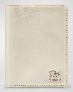 Классический двойной кожаный футляр для карточек Il Bisonte, цвет Platino