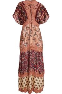 Платье макси с короткими рукавами Farm Rio, женское, кружевное, бордового цвета с узором Glam Tapestry