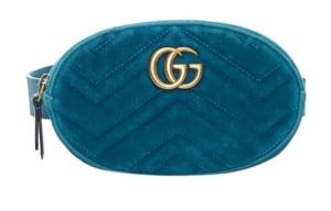 GUCCI Сумка-пояс GG Marmont из бархата женская сине-зеленая