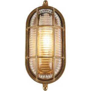 Настенный уличный светильник Bulkhead Round Outdoor Light - массивная латунь и ребристое стекло E27 1 шт. Searchlight, Messing