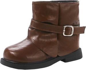 Девочковые ковбойские короткие сапожки IWIHMIV, верх из искусственной кожи, для езды, с толстой подошвой, широкие голенища, нескользящие ботильоны для малышей, Brown