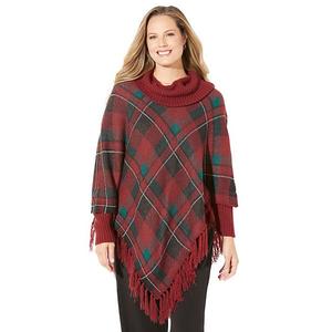 Женский пончо с бахромой плюс сайз Catherines, Rich Burgundy Plaid