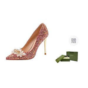 Туфли на тонком каблуке высотой 8 см для женщин Dunnu, Red 7Cm (Crystal Beaded)