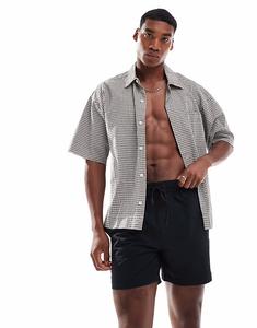 Потертые шорты для плавания из черного сирсакера Threadbare