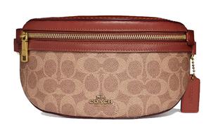 Кожаная наплечная сумка Bethany через плечо поясная женская красная и коричневая COACH