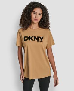 Женская футболка с флокированным логотипом и приспущенными плечами DKNY, Whiskey