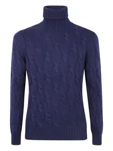 Свитер с высоким горлом и вязкой "косы" Barba, синий