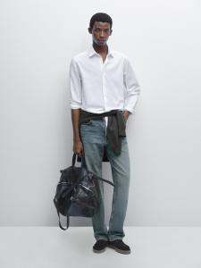 Текстурированная рубашка классического кроя Massimo Dutti, белый