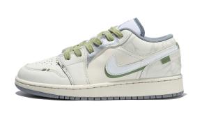 Jordan Винтажные баскетбольные кроссовки Air 1 женские низкие бежево-серо-зеленые, цвет Beige Gray Green