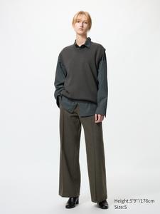 Широкие брюки из начесанного джерси (удлиненные) Uniqlo, 57 olive