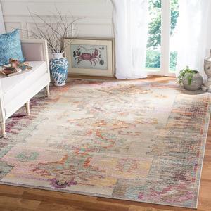 Ковер SAFAVIEH, 214 x 214 см, Crystal Collection, Light Grey & Purple, дизайн Boho Tribal Distressed, без линьки и простой в уходе, идеален для помещений с высокой проходимостью в гостиной, спальне (CRS517P)