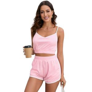 Двухкомплектный спортивный сет для женщин: топ и шорты с высокой талией Seoria, Pink