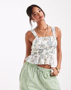 Топ без рукавов Vero Moda Easy с присборенной отделкой и принтом в морском стиле