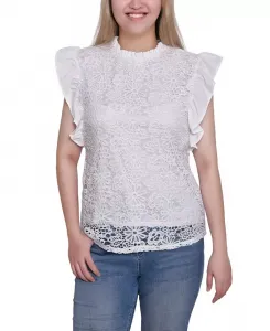 Женский кружевной топ с рукавами-крылышками NY Collection, белый