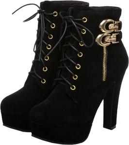 Уникальные женские ботильоны на высоком каблуке с платформой, с круглым носком, массивным каблуком, на щиколотке, с шнуровкой и боковой молнией, винтажные элегантные зимние туфли Uniquelly, Black