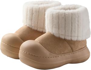 Женские плюшевые ботинки с меховой подкладкой, мягкие укороченные сапожки из искусственной замши с милым зимним дизайном, с толстой нескользящей подошвой для дома и улицы, удобные для снега Generic, Khaki