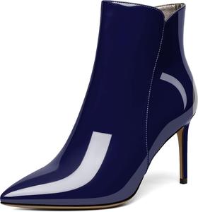 Женские ботильоны SAMMITOP на шпильке, ботильоны с высоким каблуком и сексуальной боковой молнией, модные ботильоны, обувь на осень и зиму, каблук 3,5'', Navy Patent