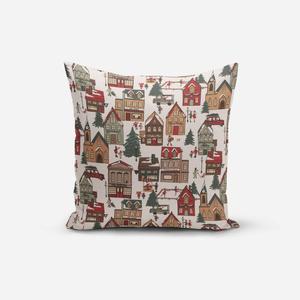 КРАСИВАЯ ЖИЗНЬ. Чехол на подушку Зимняя деревня Сцена зимней деревни белый, коричневый, красный, зеленый, разные размеры, размер 80x80 см (ВxШ) Размер 80x80 см (ВxШ) Schöner-Leben