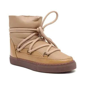 Зимние женские ботинки Inuikii кожаные глянцевые, бежевый