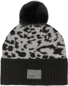 Женская шапка-бини DKNY с анималистичным принтом и помпоном из искусственного меха, Light Stone Heather