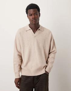 Свободный свитер с ворсованной вязкой и вырезом на горловине ASOS DESIGN цвета «песок»
