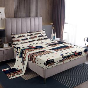 Erosebridal Винтажный комплект постельного белья с паровозом в галактическом стиле, ретро-дизайн для детей, Beige Navy