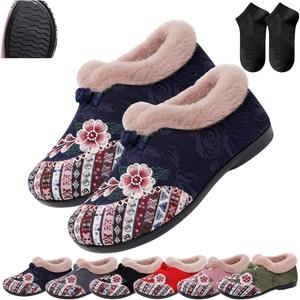 Ботинки Dritnow для женщин, теплые уютные зимние хлопковые туфли с цветочной вышивкой, с мягкой подошвой, утолщенные с меховой подкладкой, на удобной подошве-лофер Generic, Blue