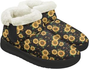 Женские мини-ботинки Fuzzy Platform, классические зимние ботинки до щиколотки с стелькой из поролона с эффектом памяти, легкая подошва с противоскользящим эффектом Chririnla, Sunflower Print