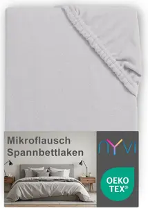 Простыня на резинке DreamScience Microfleece 180x200 - 200x200 см, серебристая, для матрасов высотой до 22 см - мягкая и согревающая простыня на резинке NYVI