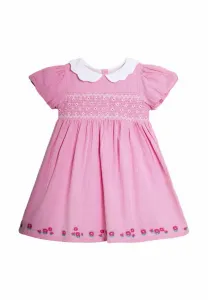 Платье повседневное, прямого кроя, с бантом, вышитым воротником и сборками. Jojo Maman Bébé, Mid Pink