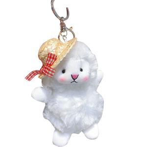 Симпатичная соломенная шляпа с подвеской в виде плюшевой куклы ягненка, высота 13 см Jinnew, Straw Hat Sheep-Red+Shopping Bag+Random Greeting Card