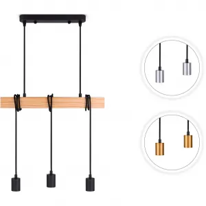 Подвесной светильник SINA E27 LED, подвесная лампа, потолочный светильник для гостиной и столовой, винтаж, дерево, 3x E27 Paco Home, Schwarz chrom